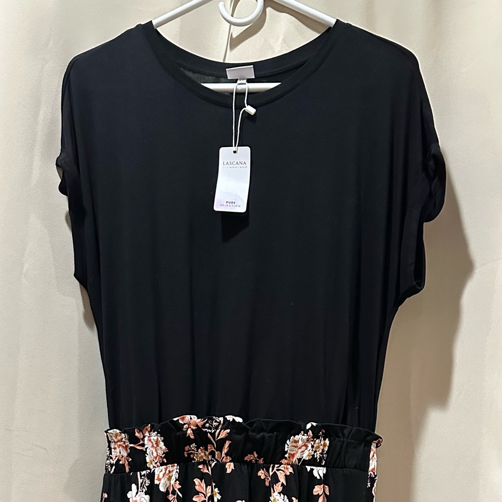 Lascana Pure Selection Dress/Black with Peach & White Floral Pattern/US 10 /NWT
